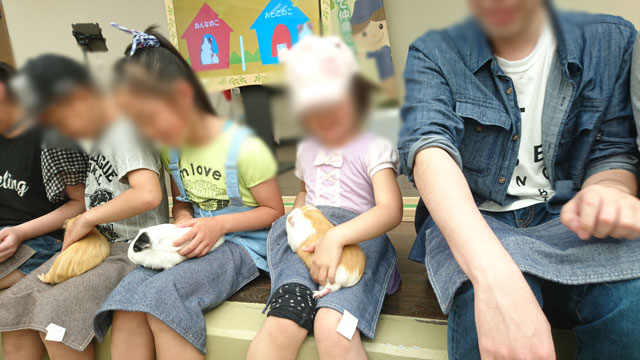 千葉動物公園ふれあい広場でモルモットを抱っこ